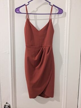 Lulu's Rust Spaghetti-Strap Tulip Sheath Dress